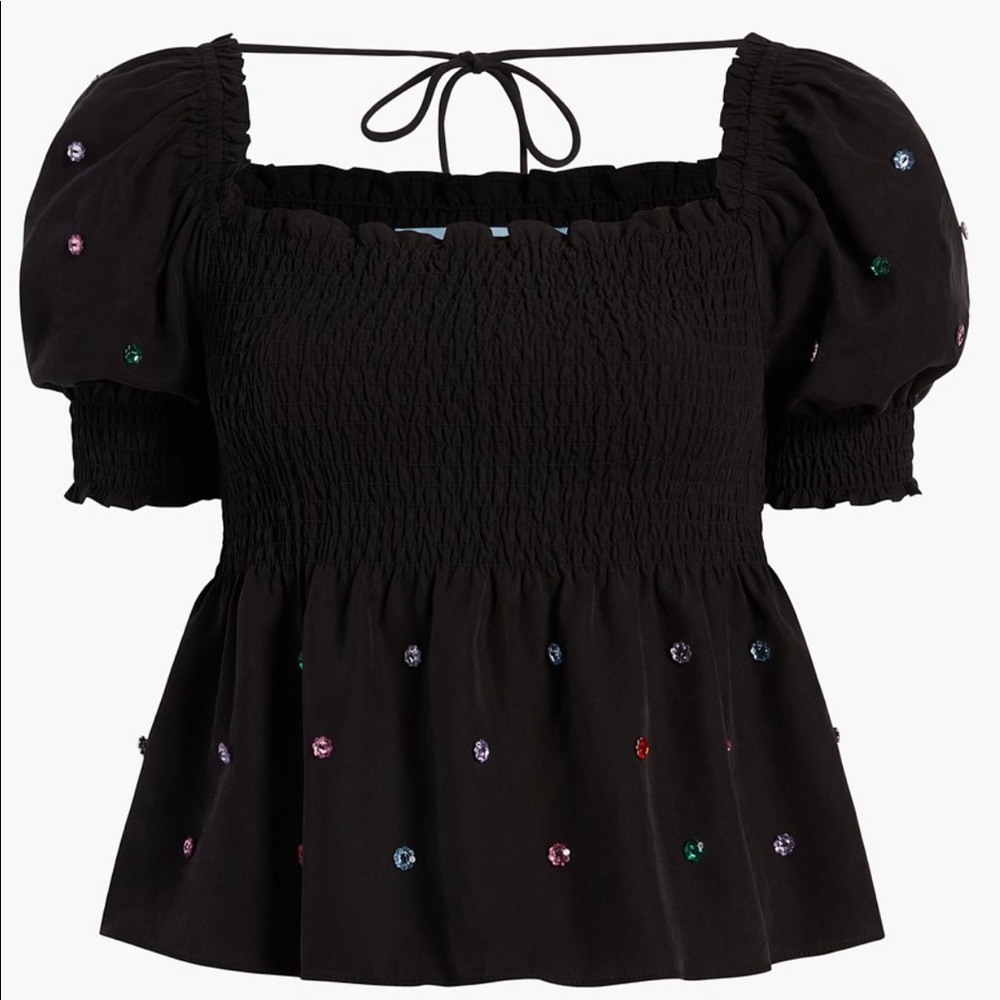 Hill House Home Smocked Puff Sleeve Jewel Top